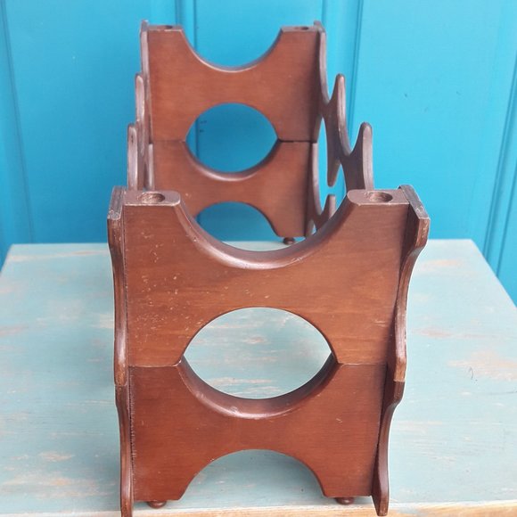 Wine Rack Vintage Teak Wood MCM Stackable Danish Wooden Mid Century Modern for 8 - Picture 12 of 16